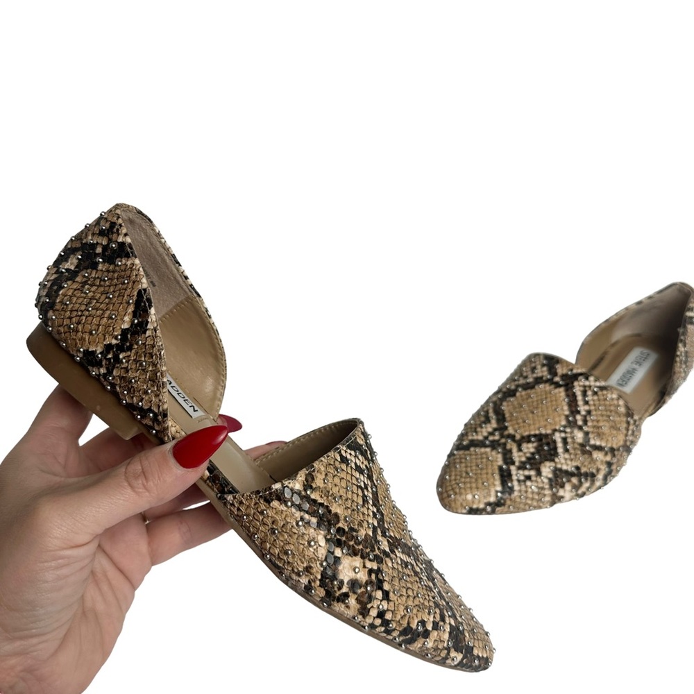 Steve Madden Talent Brown Leather Snakeskin Pointed Toe Flat Loafers Size 6